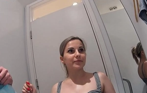Fitting room sex with clothing store consultant ends cum swallow