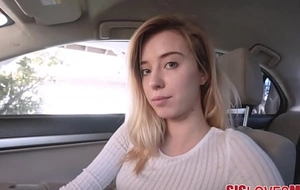 Hot blonde legal age teenager stepsister fucked by brother in his car