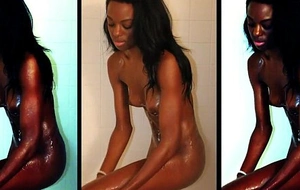Skinny ebony caught while she takes a shower and masturbates be worthwhile for eradicate affect camera