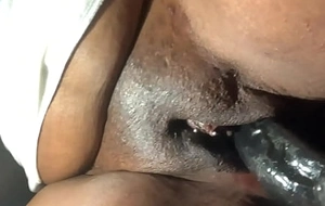 Ebony slut plays regarding their way wet crack on tap work