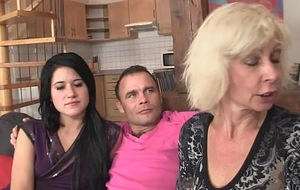Old parents seduce his new teen gf into threesome
