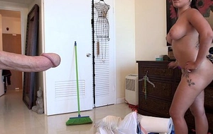 Maid cleans my cock