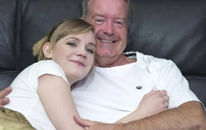 Sexy blonde bends over to get fucked by grandpa big cock