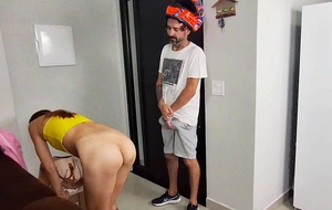 Slut unattended at home receives management boy wearing just a bath towel!