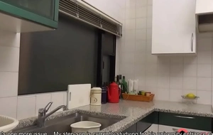 Japanese brunette housewife Ryouko Murakami blowjob hard bushwa form her stepson